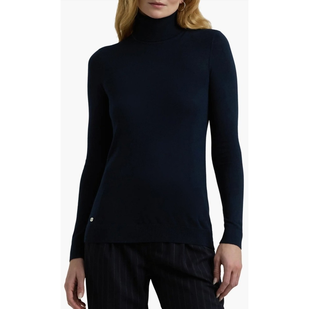 RALPH LAUREN‎ LRL RIBBED TURTLENECK SWEATER Sz L ROYAL BLUE SLIM FIT EMBROIDERED